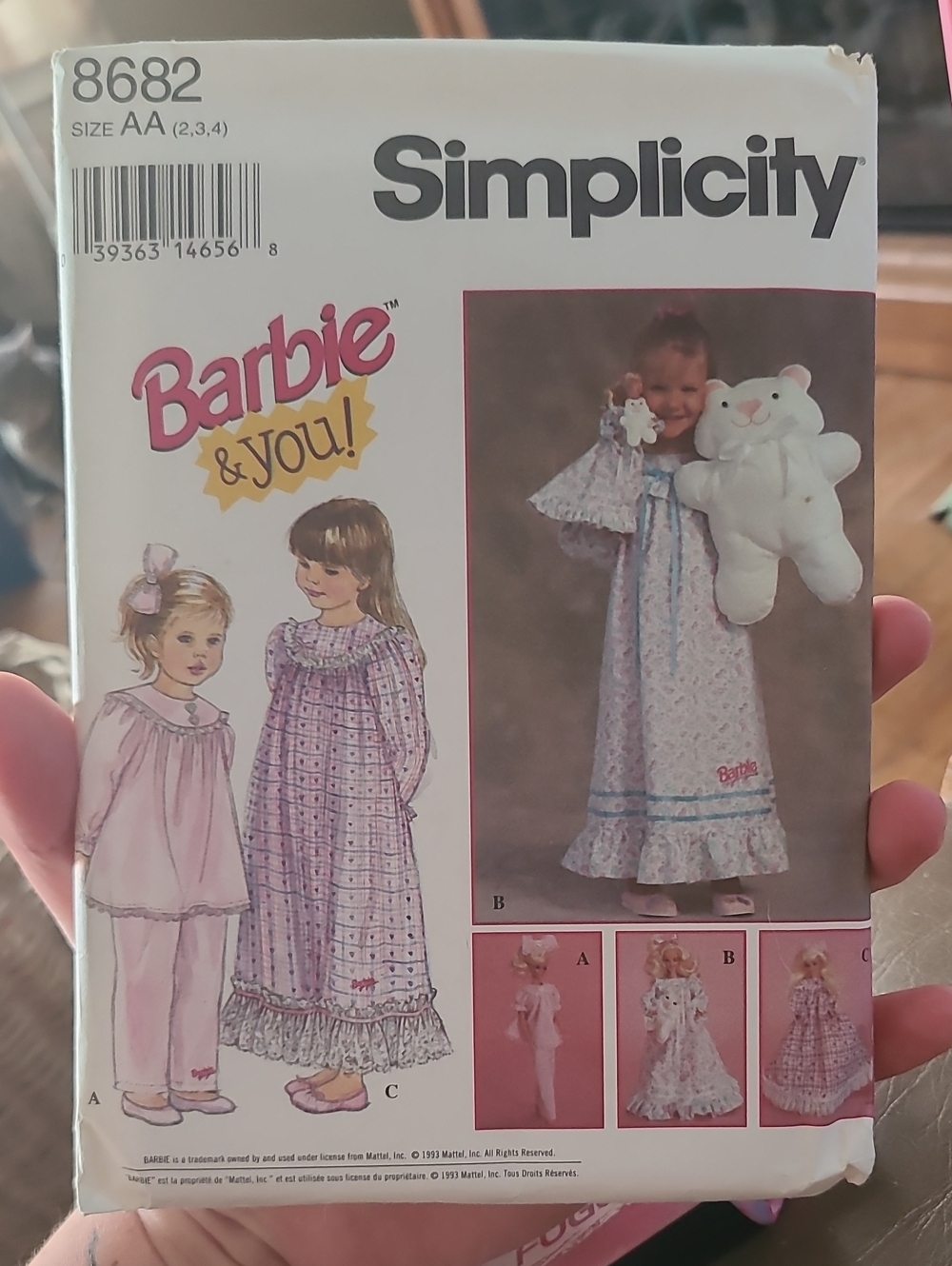 vintage 1993 Simplicity 8682 sewing pattern from the Barbie & You series